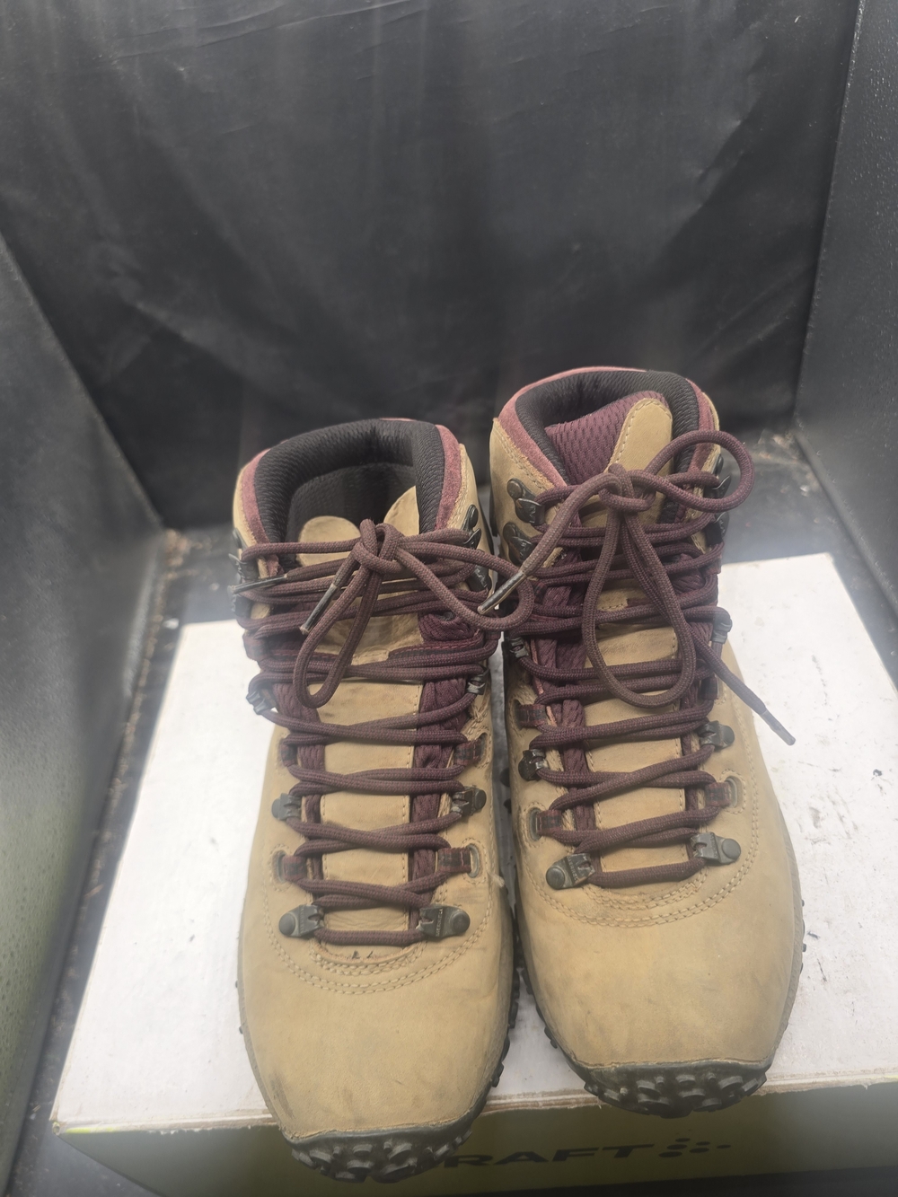 Merrell Tan Hiking Boots with Burgundy Details - Women's Combat/Moto Style